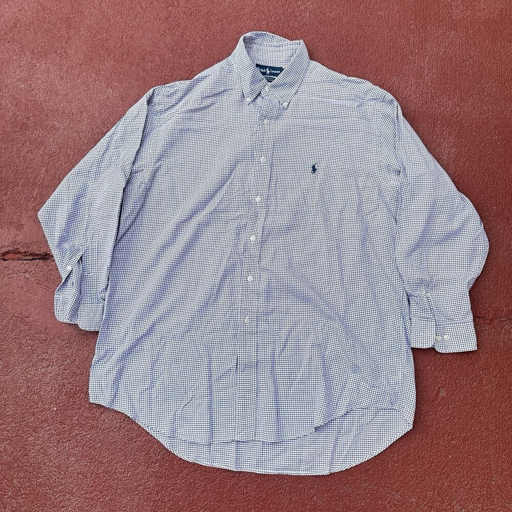 polo ralph lauren Shirt Men purple plaid Cotton Sz 17/XL